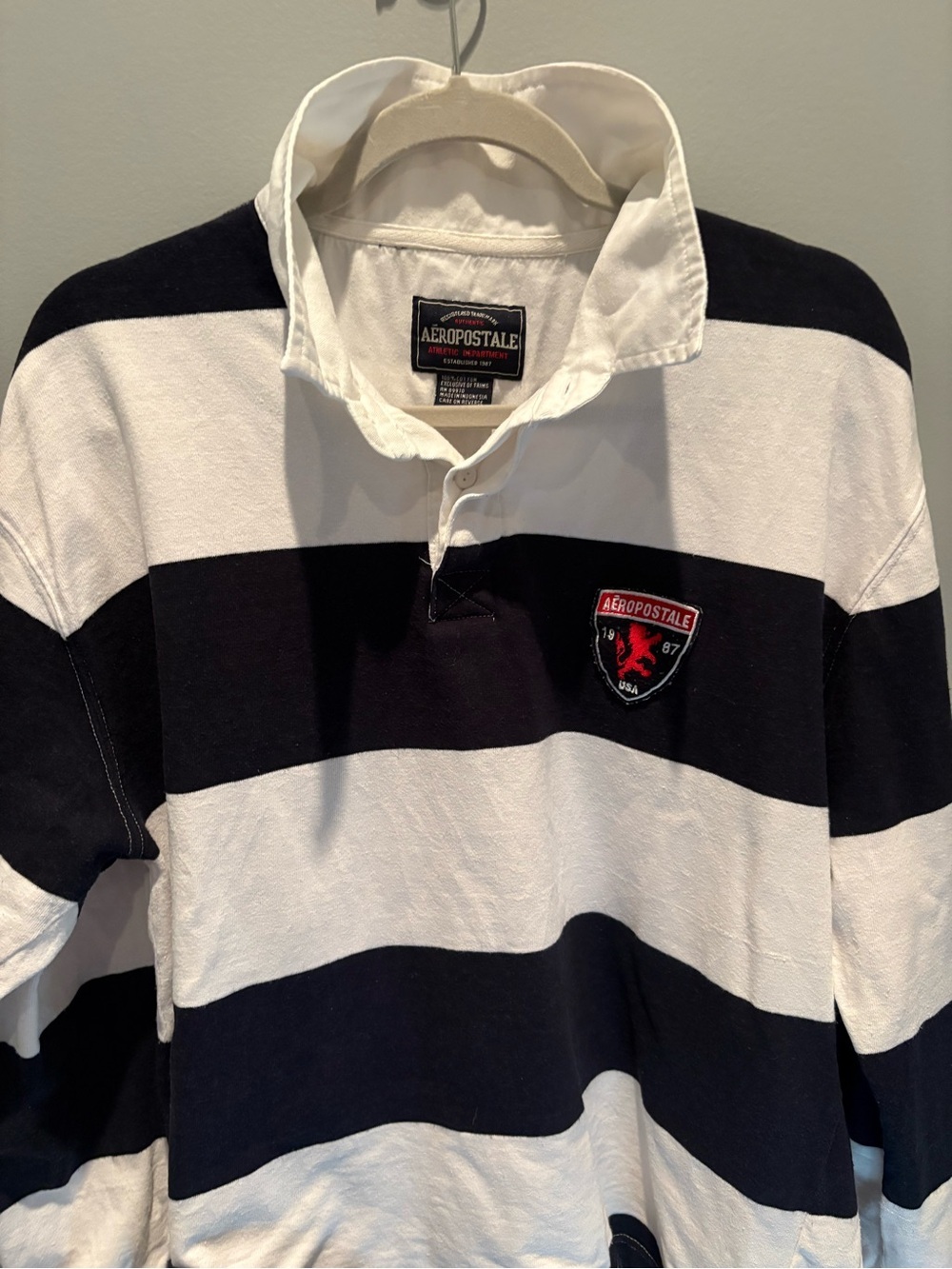 Mens Rugby Shirt Large Black White Striped Preppy Blokecore Long Sleeve Polo - Picture 6 of 9